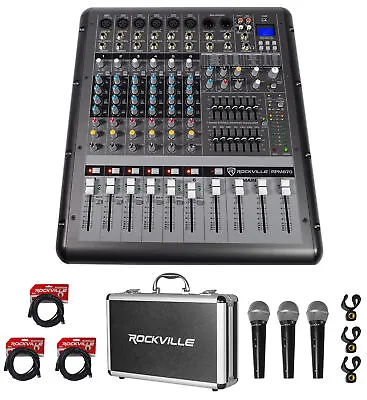 Rockville RPM870 8 Channel 6000w Powered Mixer USB Effects+3) Mics+Case+Cables • $374.75