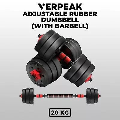 Verpeak 20kg Adjustable Dumbbell Set Barbell Set Home Gym Weights Exercise • $81.95