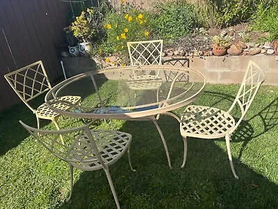 Brown Jordan Vintage Patio Set Aluminum 4 Chairs Oval Table Clear Glass Yellow • $900