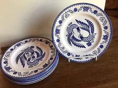 6 Vintage Mount Clemens Pottery Blue Lovebirds Dinner Plates MCM - Not Perfect • $30