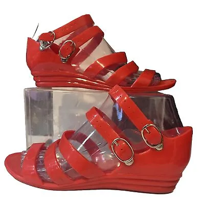 Vintage 90s Red Jelly Shoes Sandals Jellies Women’s 6 Open Toe Strappy Platform • $28