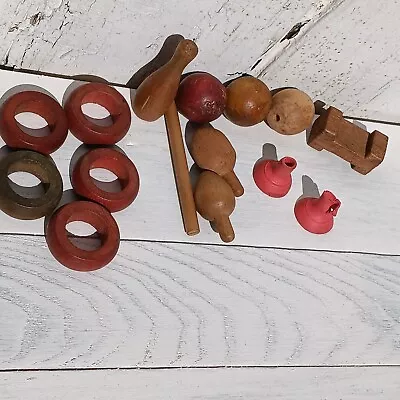 Vintage Carrom Wood Game Pieces Used Wooden Game Rings Pins Antique Lot • $45