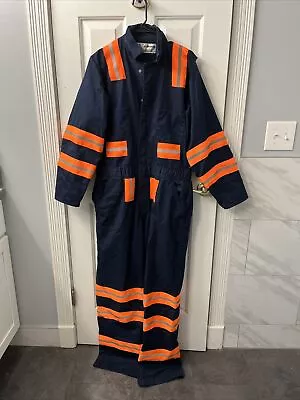 Men’s Aramark Navy Blue Coveralls 42R Safety Stripes Poly/Cotton • $28