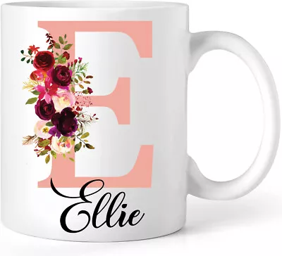 Personalised Name And Initial Mug Gold Floral Alphabet Tea Coffee Mug  Mug Gift • £5.89