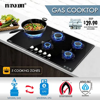 $310.95 • Buy Maxkon 5 Burner Gas Cooktop 90cm Stove Hob Cooker Top Knobs NG LPG Glass Surface