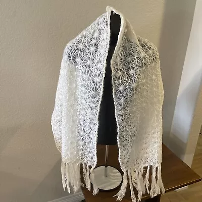 Handknit Mohair / Wool Blend Shawl/scarf Wrap Ivory Unbranded • $19.99