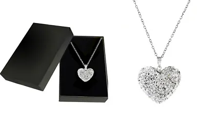 $12.99 • Buy White Bubble Heart Necklace In 925 Sterling Silver Made With Swarovski