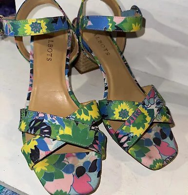 Talbots Siena Rope Heel Floral Print Sandals Womens Size 7.5 Block Heel Summer • $20