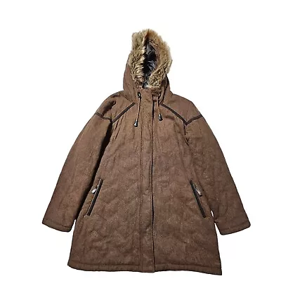 Prana Calla Long Coat Hooded Faux Fur Recycled Organic Wool Jacket Womens XL • £43.39