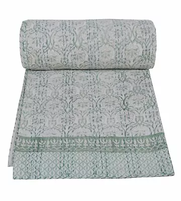 New Hand Block Print Cotton Vintage King Size Kantha Quilt Indian Bedspread Thro • $40.05