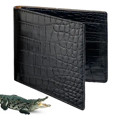 Luxury Black Crocodile Bifold Wallet Genuine Croc Leather Gifts For Christmas • $85