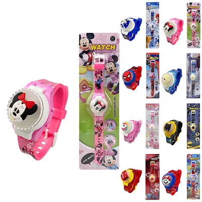 Frozen Child Cartoon Digital Wrist Watch Flip Cover Rotating Flashing Light Up • £4.18