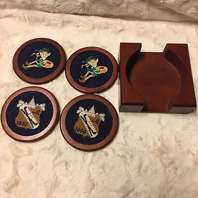 Smathers & BransonWood Needlepoint Elf￼￼/1890Coasters Classic Navy Coasters Set4 • $109.25