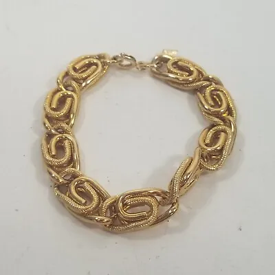 Vintage Gold Tone Greek Key Chain Link Signed Sarah Coventry Bracelet • $17.99