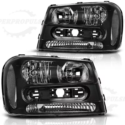 Pair Headlights For 2002-2009 TrailBlazer Clear Lens Black Housing Headlamps • $70.89