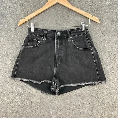 Supre Shorts Womens 8 Black Denim Cheeky Frayed Hem High Rise 7924 • $8.73