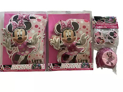 Disney Junior Minnie Mouse 16 Party Invitations 24 Cupcake Liners And Picks NEW • $19.99