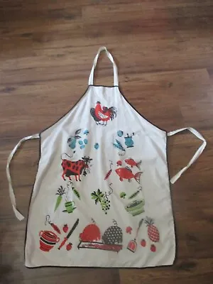 PRINTED Vintage WHAT 'S COOKING? EVERYTHING In BLUE RED GREEN Bib APRON- 1960's • $14.99