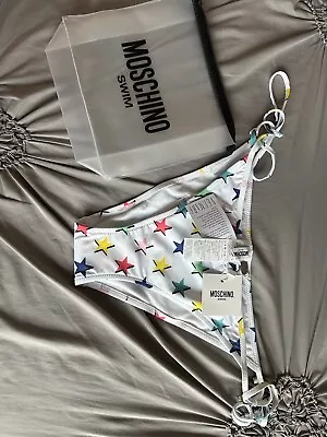 NWT Moschino Bikini Swim Bottom White Stars Size 8 M New $108 • $45