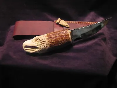 Moose Antler Knife Hand Carved Eagle Head • $130
