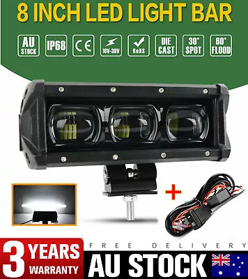 8 Inch LED Work Light Bar Single Row Spot Beam Driving Lamp Offroad + Wiring Kit • $51.99