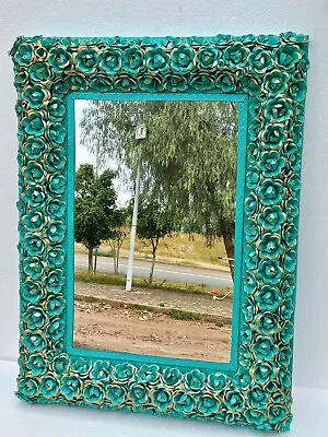 PUNCHED TIN MIRROR Flower Roses Mexican Hacienda Style • $229