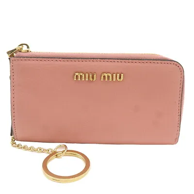 Auth MIU MIU Coin Case Key Pouch Pink Leather 5PP026 Used • £169.98