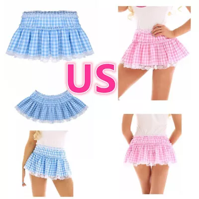 US Men Plaid A-line Skirts Sissy Pleated Short Crossdressing Mini Skirt Clubwear • $9.39