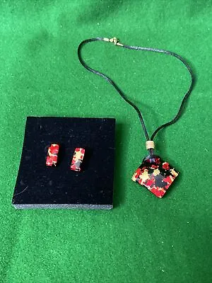 Murano Glass Red Black & Good Coloured Pendant & Earring Set • £14