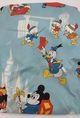 Vintage 70s 80s Walt Disney Frontierland Flat Twin Bed Sheet Mickey Donald Duck • $12.95