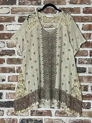 Vocal Plus Size Embelished Crystal Mocha Lace Tunic Top 2x 3x Usa • $39.99