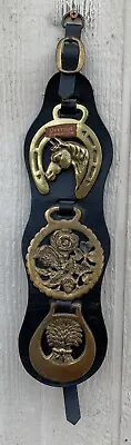 Horse Floral Brass Medallions Brasses Leather Strap Martingale Peerage England • $114.50