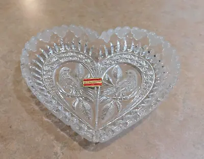 Vintage Echt Bleikristall Lead Crystal Birds Heart Shaped Dish Western Germany • $32