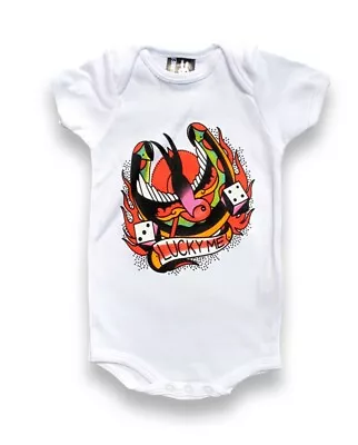 £7.50 • Buy New Six Bunnies Lucky Me Swallow Romper Baby Grow Tattoo Alternative 0-3 Months