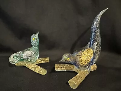 C50s Murano Glass Birds Pair Figurine Millefiori Gold Silver Couple Figures • $175