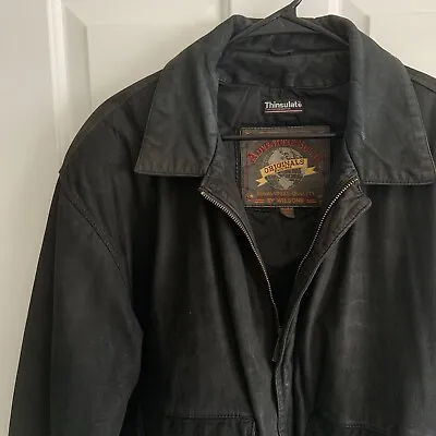 Vintage Wilsons Adventure Bound Leather Jacket Men Black Thinsulate Aviator L • $71.95