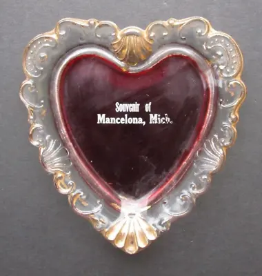 Souvenir Mancelona Mich 1900's Ruby Red Heart Dish • $8.99