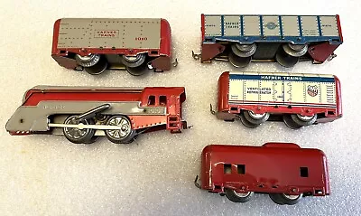 Hafner Streamliner 1010 Keywind Tin Train Engine & 4 Cars -O Ga Tracks VGC Works • $125