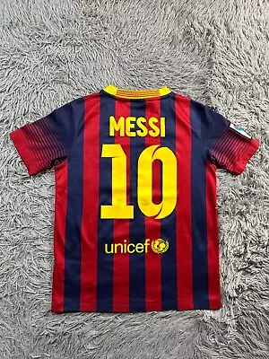 NIKE BARCELONA 2013 2014 HOME FOOTBALL SHIRT SOCCER JERSEY MESSI Sz Boys M • $25