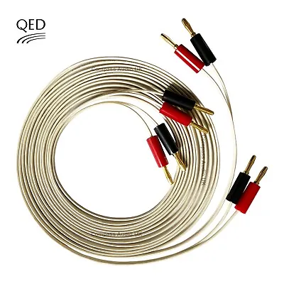QED MICRO Performance White OFC Speaker Cable Banana Plugs Terminated 3.0m PAIR • £29.95
