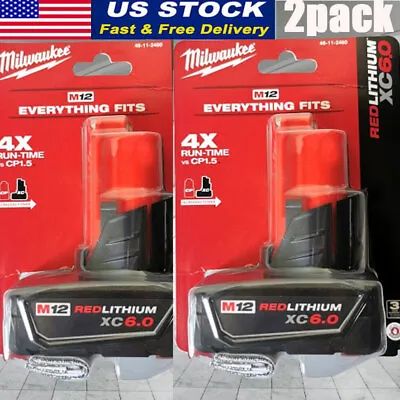 2PCS Milwaukee M12 RedLithium XC6.0 6.0Ah Battery - Red (48-11-2460) NEW • $75.56