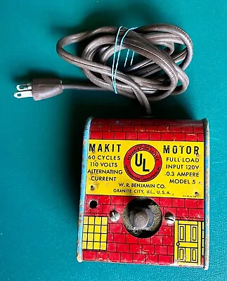 Vintage Toy Electric Motor - 1939 - Beautiful Tin Litho Housing - Works Great • $32.50
