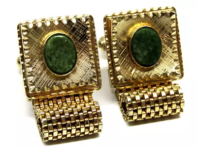 Cufflinks Gold Brushed Layard Jade Mesh Wrap Around Vintage Mens Jewelry • $17