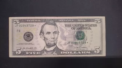 2009   5 Dollar Star Note. F6 Series JF 00949729 Slightly Rare • $11