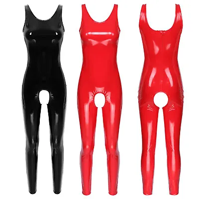 $12.13 • Buy Women Wet Look Leather Sleeveless Catsuit Leotard Crotchless Jumpsuit Clubwear