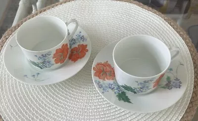 RARE VTG  CERALENE  Limoges France PAVOT/POPPY (2) Sets Flat Cups/saucers • £53.03