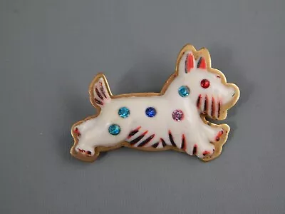 Vintage 1930's Brass Rhinestone Celluloid Scotty Scottie Dog Brooch Pin • $8