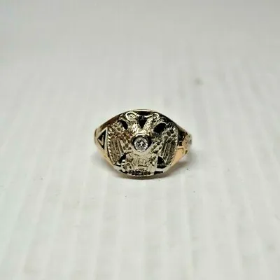 32 DEGREE MASONIC DOUBLE EAGLE 10K GOLD & DIAMOND Sz 10.5 MEN'S RING - 7.2gr • $325