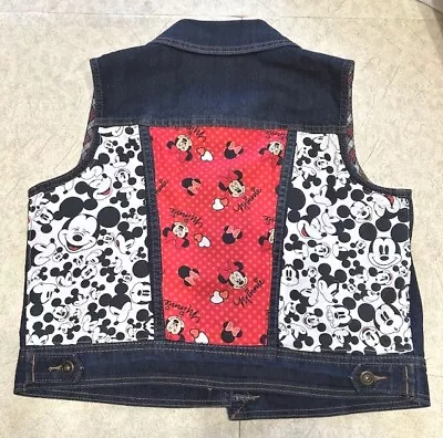 Disney MICKEY & MINNIE MOUSE Denim Vest ONE OF A KIND Size Medium Adult • $20.95