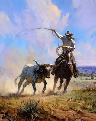 Martin Grelle Western Cowboy TX Longhorns  Ropin' A Wild One  S/N #343/750 • $40